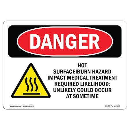 Signmission OSHA Sign, Hot SurfaceBurn Hazard Impact, 5in X 3.5in Decal, 10PK, 5" W, 3.5" H, Landscape, PK10 OS-DS-D-35-L-2409-10PK